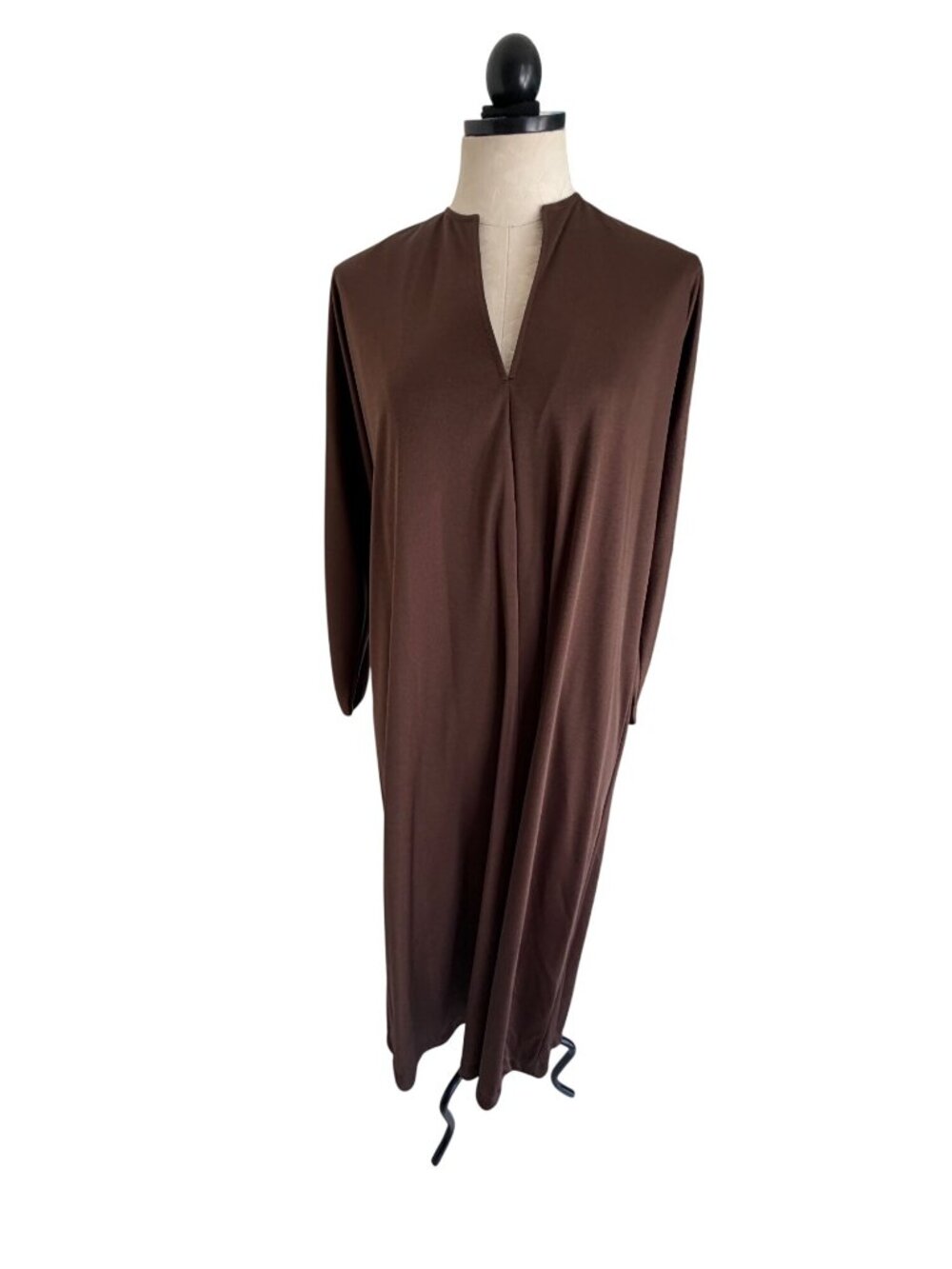 Halston IV Womens Front Slit Jersey Caftan Maxi Dress OS Brown Pullover Vintage